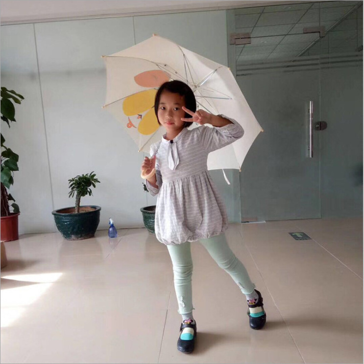 Creative Cartoon Children's Wind-Resistant Straight Umbrella with Long Handle Curved Hook Custom Logo Printed Spring Rainy Days