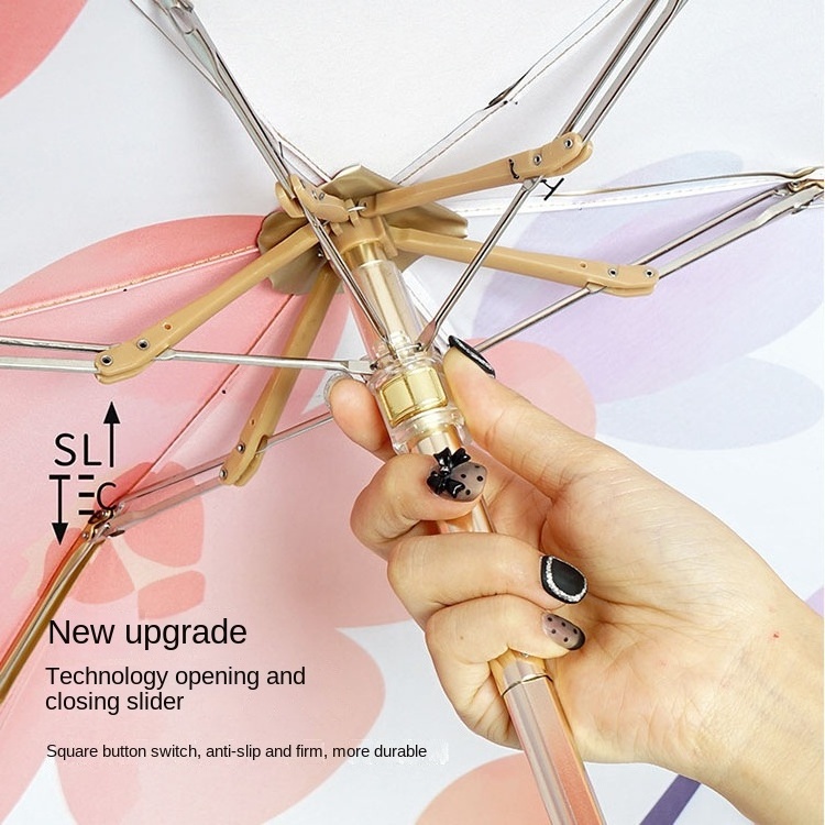 Japanese Mini Six-Fold Flat Gold Umbrella for Women Sun Protection with UV Gel Capsule Business Style Customizable Logo Printing