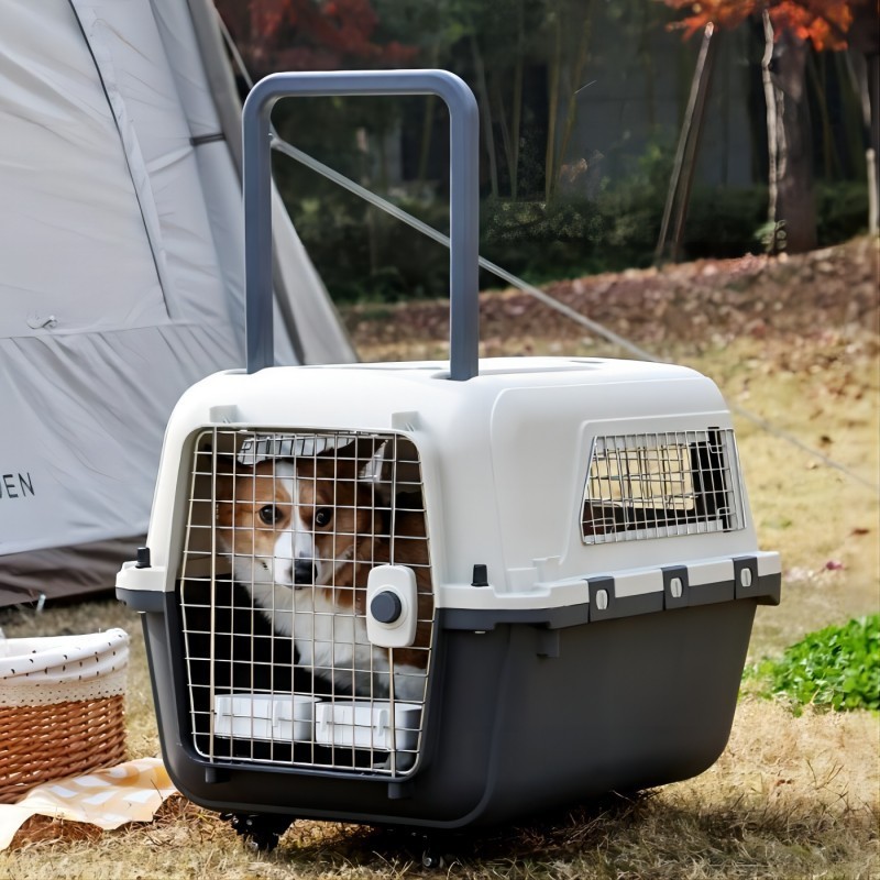 Portable Pet Kennels Dog Carrier Airline Approved Durable Cat Flight Carrier with Wheels Wire Door Puppy Crate for Pet Travel