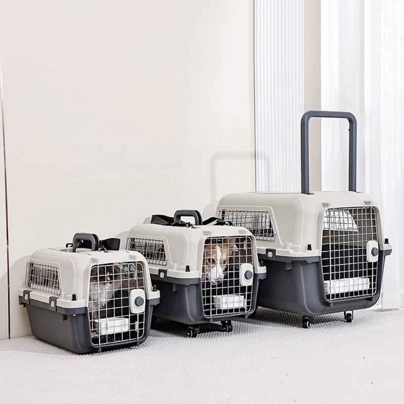 Portable Pet Kennels Dog Carrier Airline Approved Durable Cat Flight Carrier with Wheels Wire Door Puppy Crate for Pet Travel