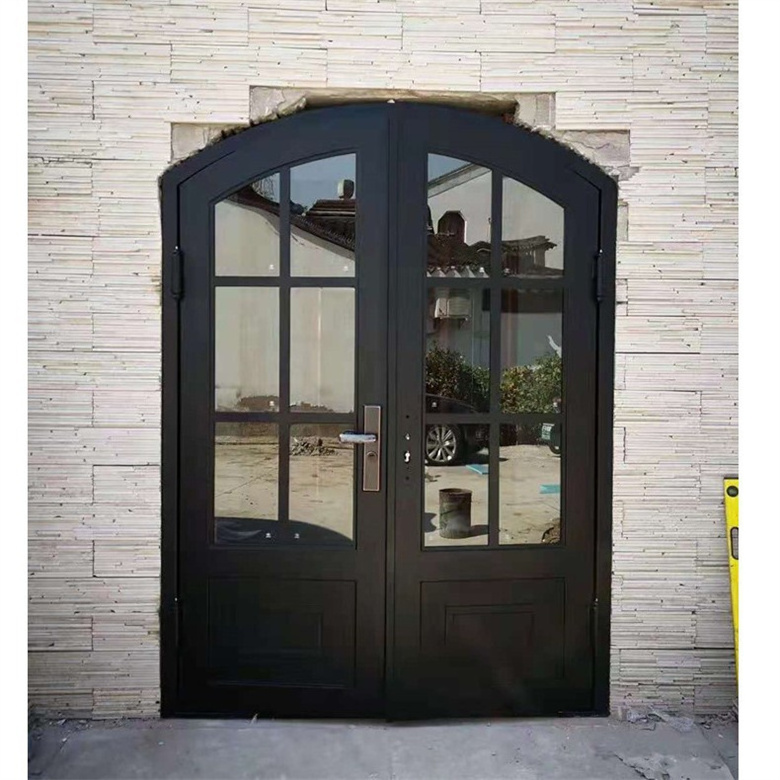 Y-TOP 2024 Factory Direct Supply Wrought Iron Double Entry Doors Interior Screen Door Arched Exterior Door With Glass