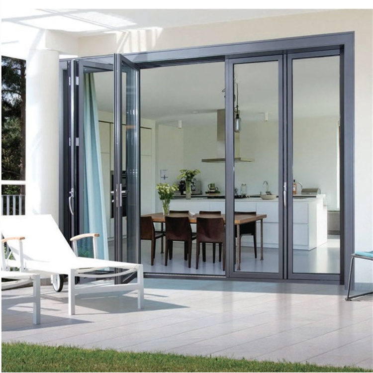 Y-TOP Automatic Folding Warehouse Fireproof Steel Sliding Bi Folding Doors Aluminum Glass Bifold Patio Sliding Bi Folding Door