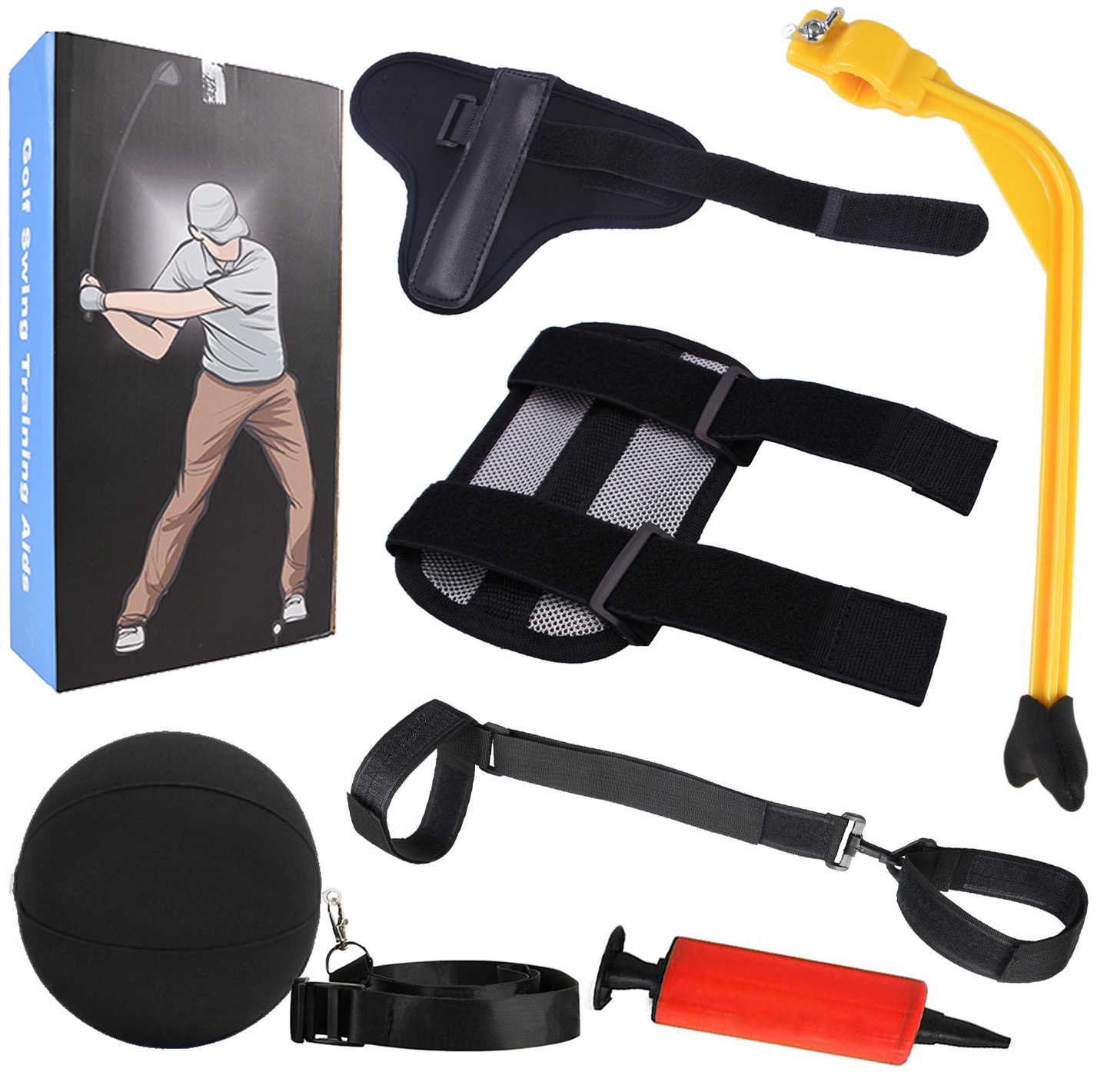 5 Pieces Golf Freshman Practice Swing Trainer Assist Accessories Set Arm Wrist Leg Posture Corrector Band Holder