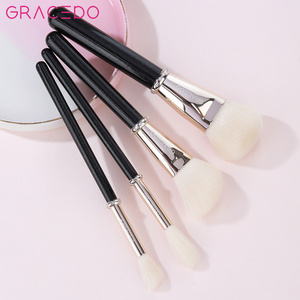 GR004 RTS 4pcs luxury diamond rhinestone white hair black bling wood handle professional makeup brush set