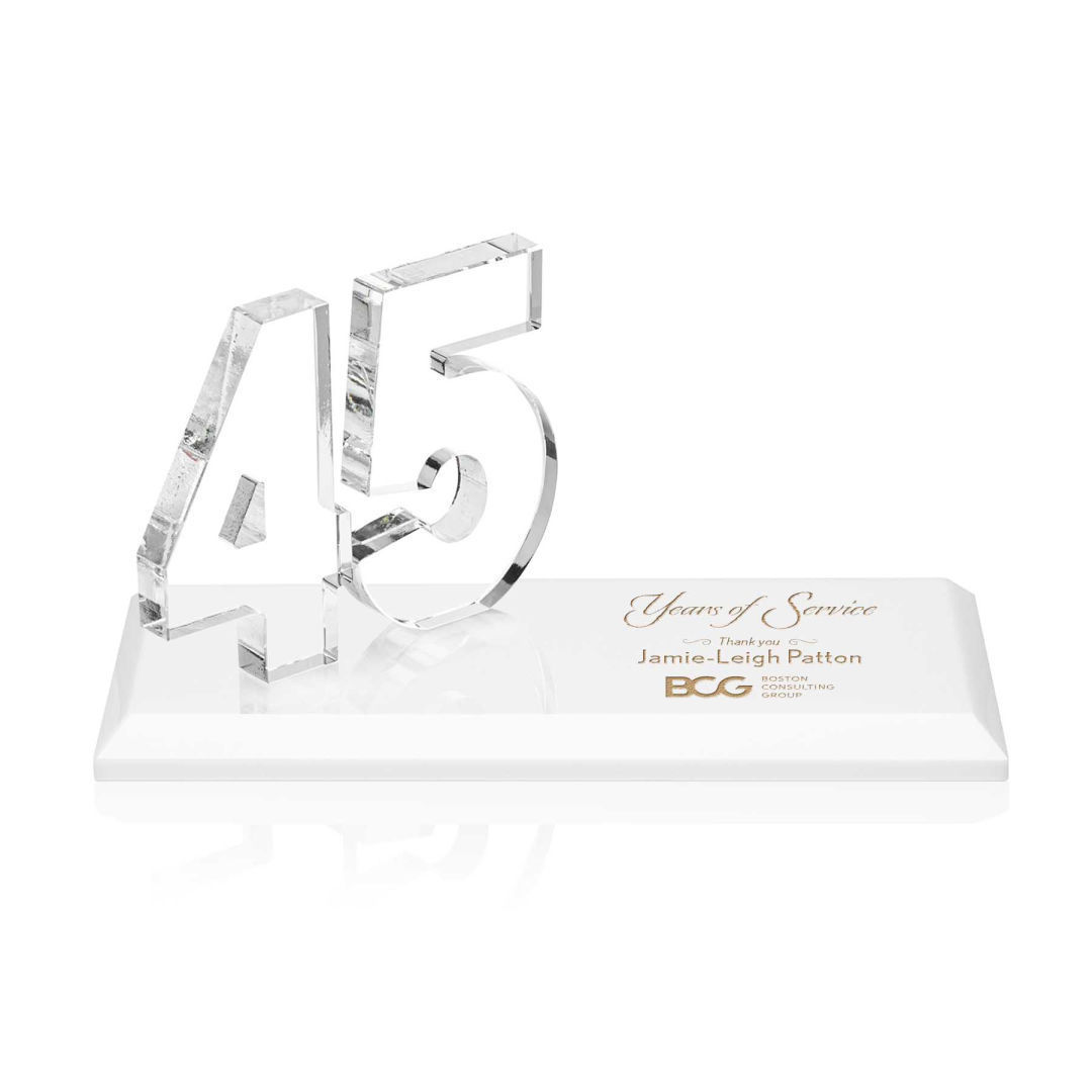 3.5H Polished Acrylic Anniversary Award Logo Printing Lucite Number Award Trophy with Clear Base to Celebrate Loyalty Employee