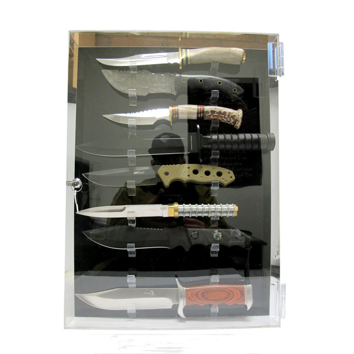 Cuistom Plexiglass Knife Showcase Clear Acrylic Knives Display Cabinet with Lock