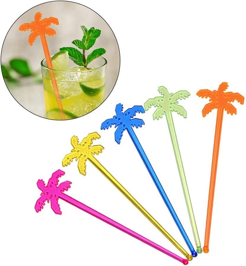 Acrylic Coconut Tree Ice Drink Stir Swizzle Sticks Bar Juices Cocktail Drink Stirrers for Summer Party and Pool Sea Beach Party