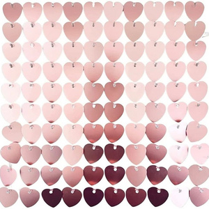 Handmade Pink Shimmer Wall Backdrop Durable Heart Shaped Interlock Grid Sequin Panels with Clear Back for Wedding Birthday Party