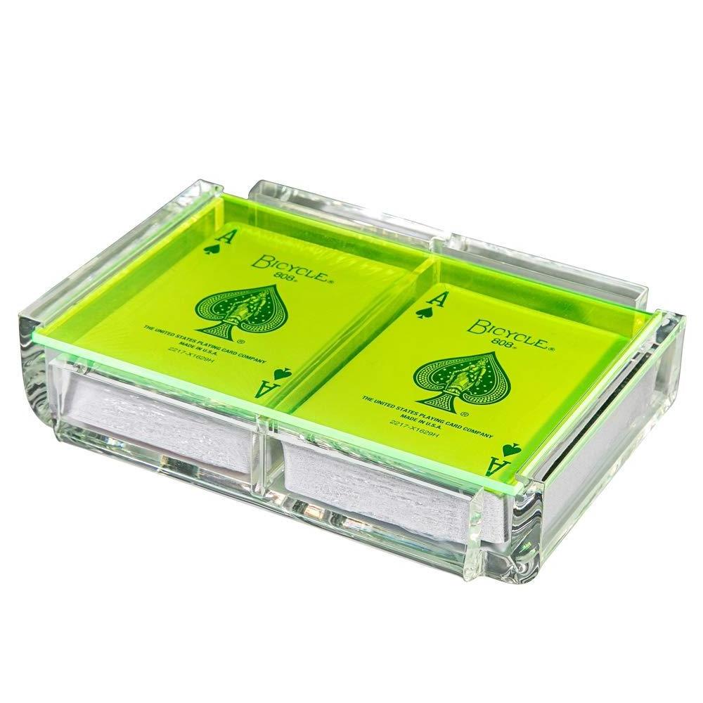 Colorful Sliding Acrylic 2 Decks Of Playing Card Deck Case Rummy Organizer Box Canasta Card Holder Tray