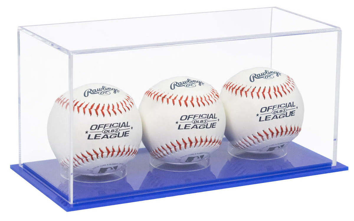 UV Protection Acrylic Triple Baseball Display Case Memorabilia Trophy Tennis Stand Green Base Sport Baseball Protector Box