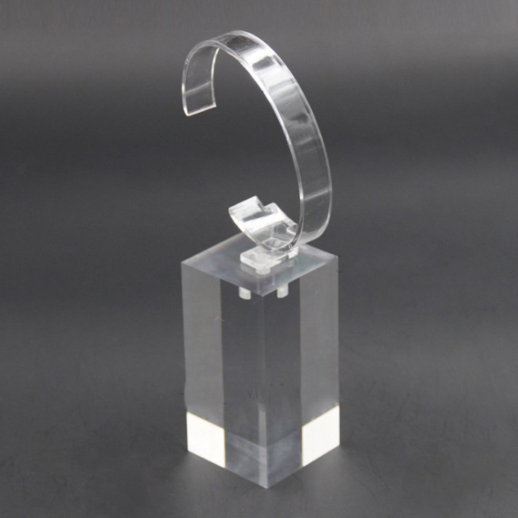 Trade Show Black C Circle Watch Holder Custom Black Acrylic Watch Display Stand With Rectangle Base