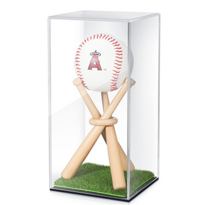 Clear Acrylic Baseball Display Box Single Memorabilia Autograph Ball Case With Grass Pad And Mini Wooden Bat Baseball Holder