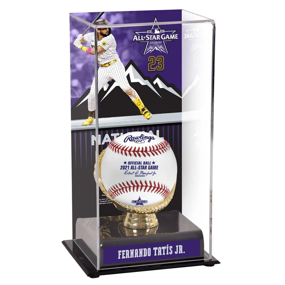 Black Base Acrylic Baseball Display Case Gold-Colored Glove Autographed Sport Ball Holder Box With Image