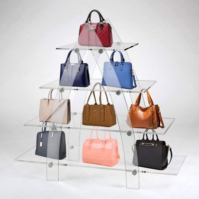 Transparent Lucite Handbag Shoes Display Stand Custom Acrylic Ladder Display Shelving