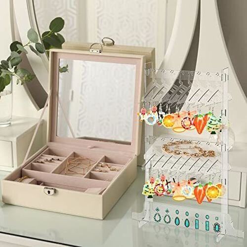 Detachable Clear Acrylic Earring Holder Eardrop Jewelry Display Stands With Mini Hangers For Earrings Necklace Ring Bracelet