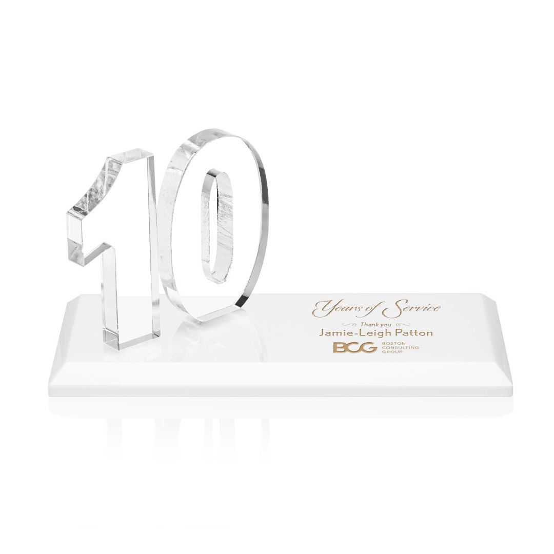 3.5H Polished Acrylic Anniversary Award Logo Printing Lucite Number Award Trophy with Clear Base to Celebrate Loyalty Employee