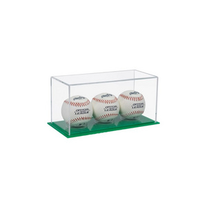 UV Protection Acrylic Triple Baseball Display Case Memorabilia Trophy Tennis Stand Green Base Sport Baseball Protector Box