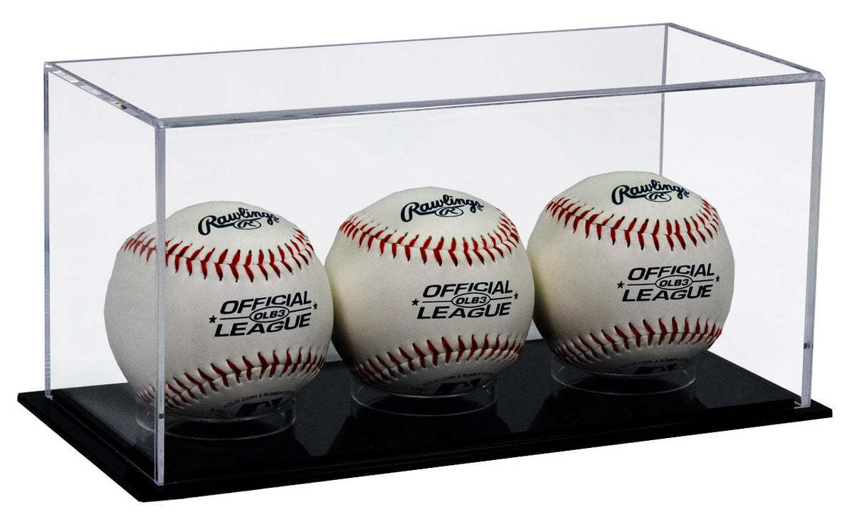 UV Protection Acrylic Triple Baseball Display Case Memorabilia Trophy Tennis Stand Green Base Sport Baseball Protector Box