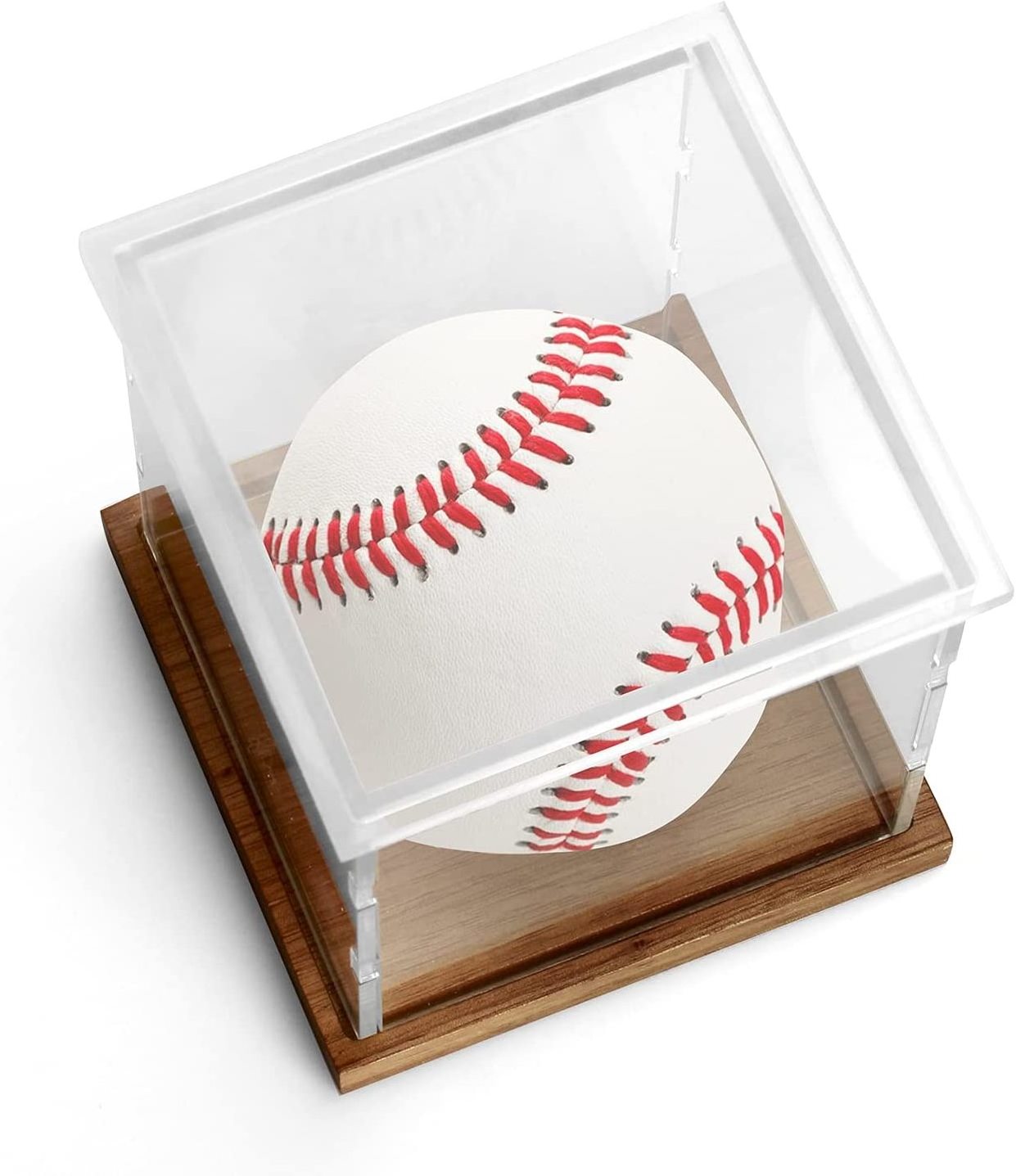 Wooden Base Baseball Display Cases Square Trophy Stand Memorabilia Collectors Box UV Protect Acrylic Autographed Baseball Holder