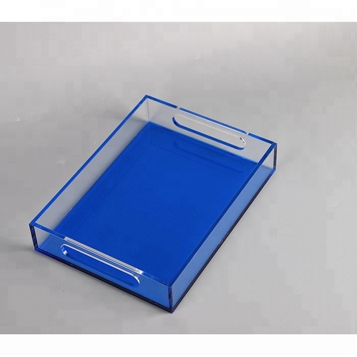 Blue Base Acrylic Service Tray Perspex Fruit Tray Hotel Catering Tray