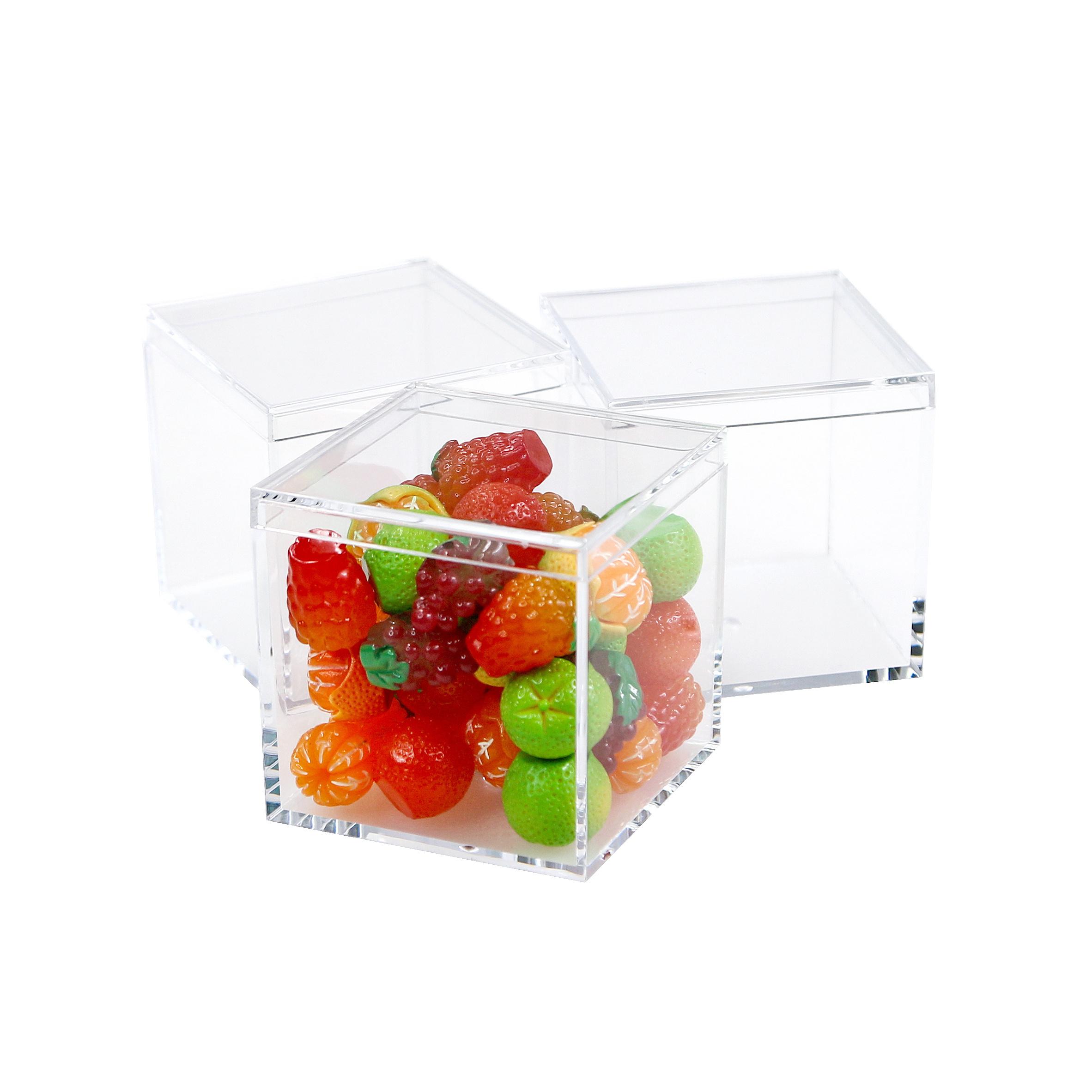 5.5x5.5x5.5cm clear candy favor boxes high transparent engraving laser cut acrylic box with lid