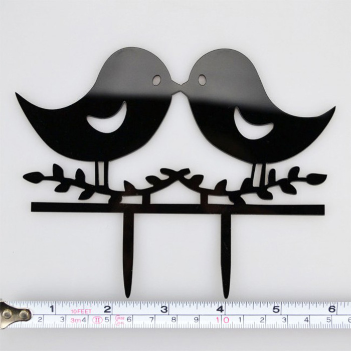 Black Acrylic Cartoon Cake Topper 2 Penguins with Love Heart Wedding Cake Topper Silhouette