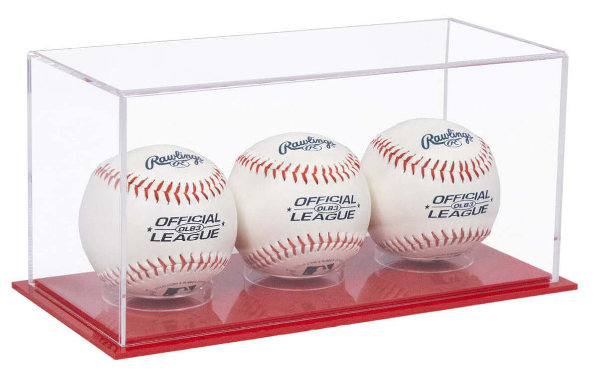 UV Protection Acrylic Triple Baseball Display Case Memorabilia Trophy Tennis Stand Green Base Sport Baseball Protector Box