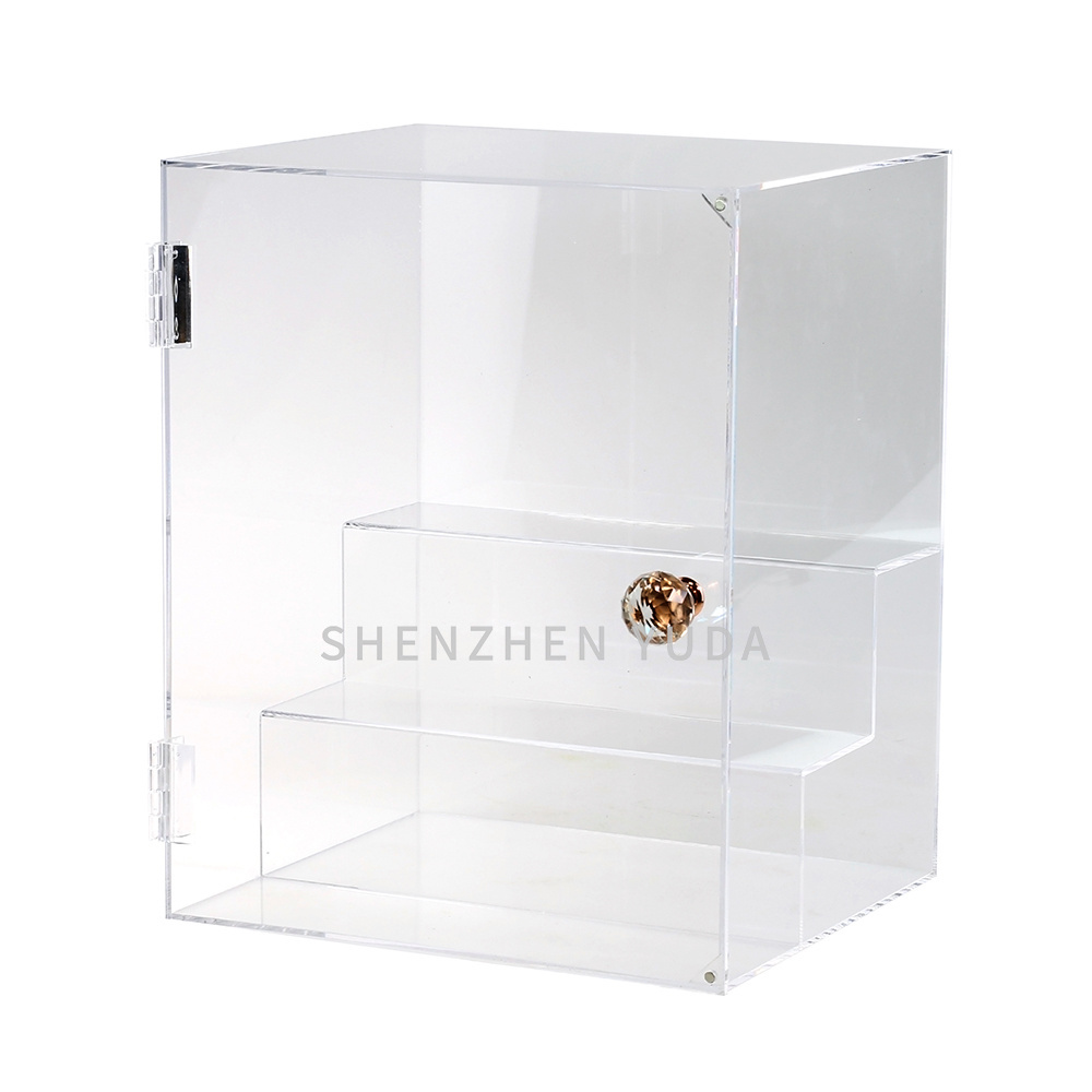 Clear Acrylic 2 Stepped Door Perfume Display Rack Desktop Makeup Case Dustproof Place Perfume Bottle Locker With Crystal Knob