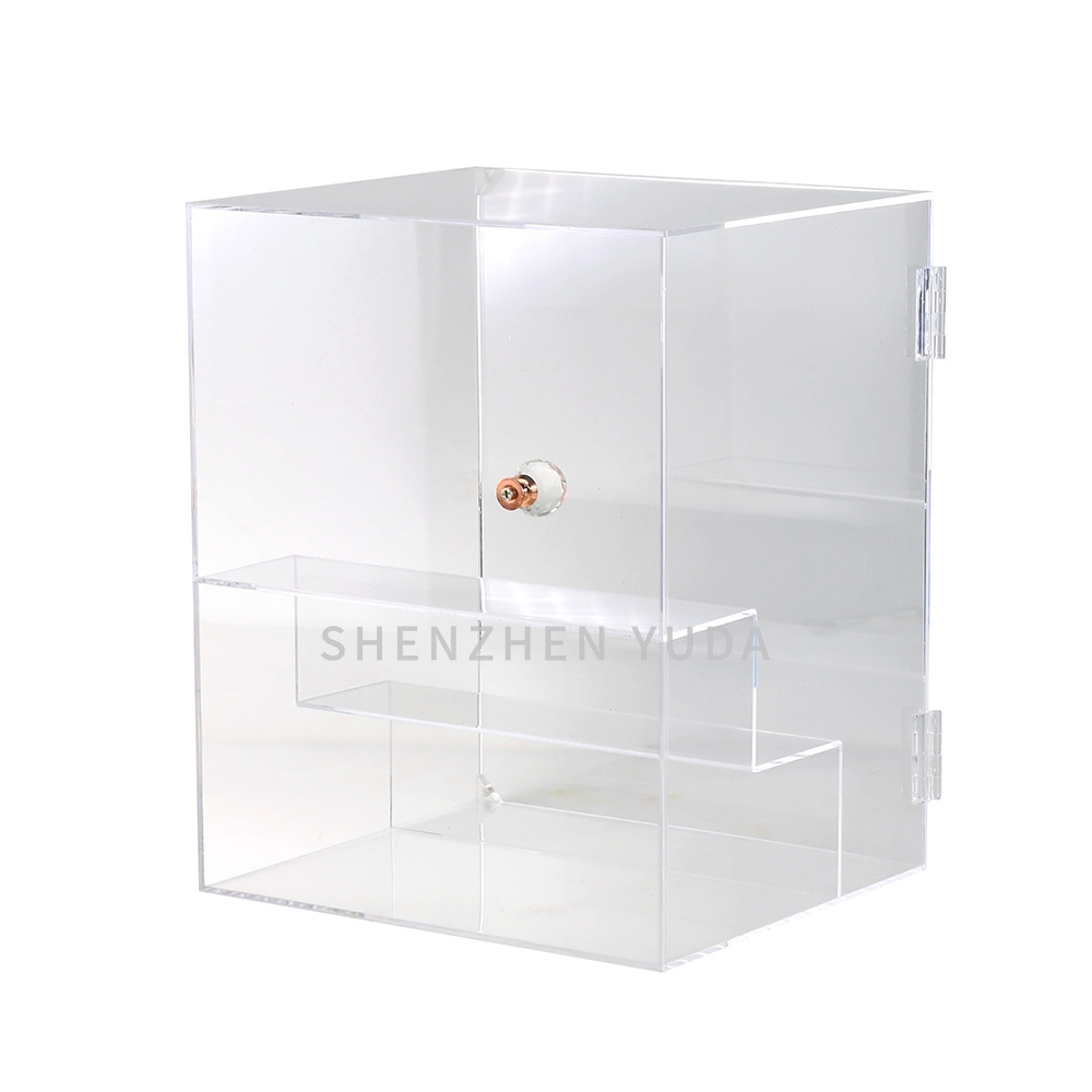 Clear Acrylic 2 Stepped Door Perfume Display Rack Desktop Makeup Case Dustproof Place Perfume Bottle Locker With Crystal Knob