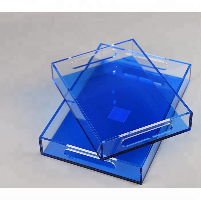 Blue Base Acrylic Service Tray Perspex Fruit Tray Hotel Catering Tray