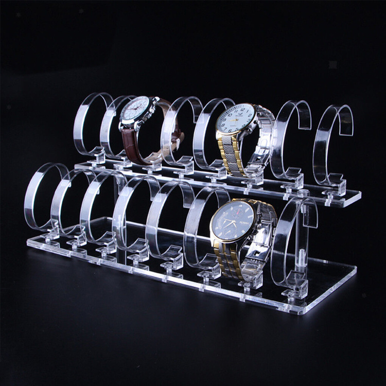 Clear Acrylic Watch Display Stand Counter Wrist Watch Holder Rack Flexible C Clip Jewelry Bracket Showcase Quartz Watch Shelf