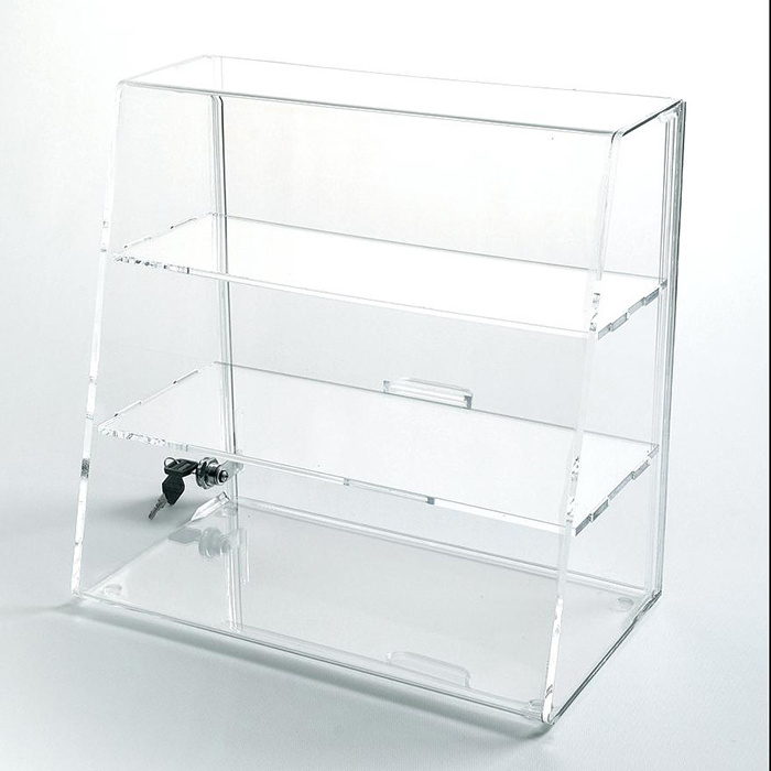 5mm Thick Clear Counter Display Acrylic Cabinet Flat Shelves Locking Slant Front Security Knife Acrylic Display Case