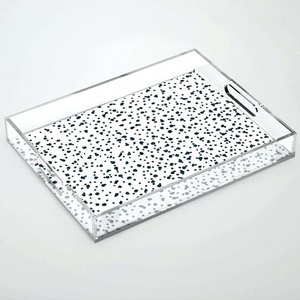 Plexiglass acrylic paper insert tray crystal square acrylic serving tray with round handles in China