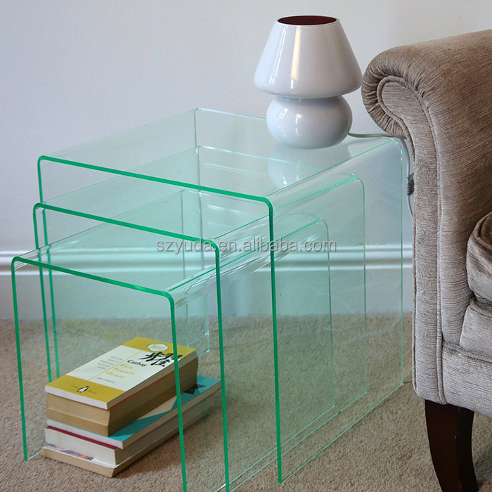 Acrylic Furniture Wholesale Hot Bending Curved Custom Acrylic Glass Green Living Room Table Long Console Table