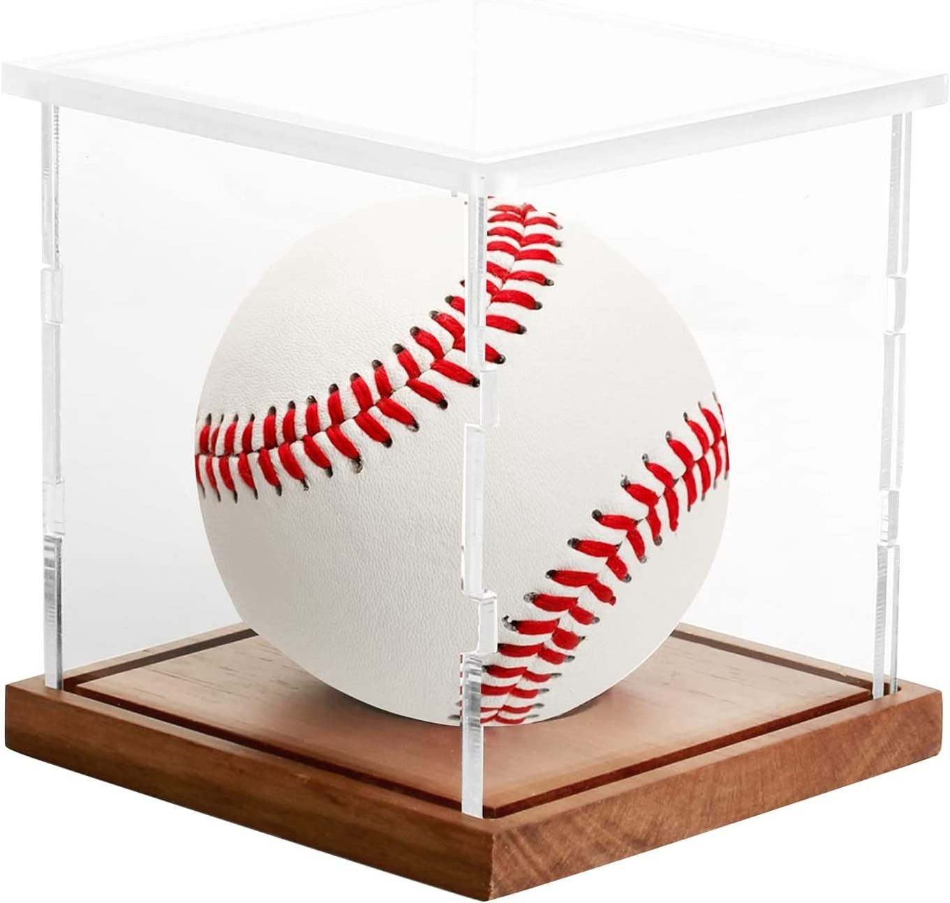 Wooden Base Baseball Display Cases Square Trophy Stand Memorabilia Collectors Box UV Protect Acrylic Autographed Baseball Holder