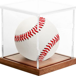 Wooden Base Baseball Display Cases Square Trophy Stand Memorabilia Collectors Box UV Protect Acrylic Autographed Baseball Holder