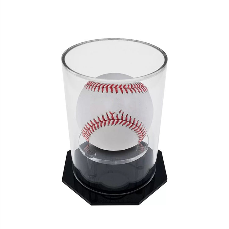 UV-Protected Acrylic Baseball Display Case Round Glossy Black Base Plexi Memorabilia Sport Single Ball Holder Box