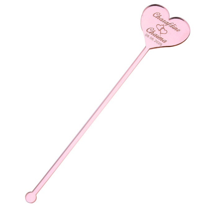 Acrylic Mirror Laser Cutting Engraved Love Heart Cocktail Stirrer Acrylic Drink Stirrer Swizzle Sticks