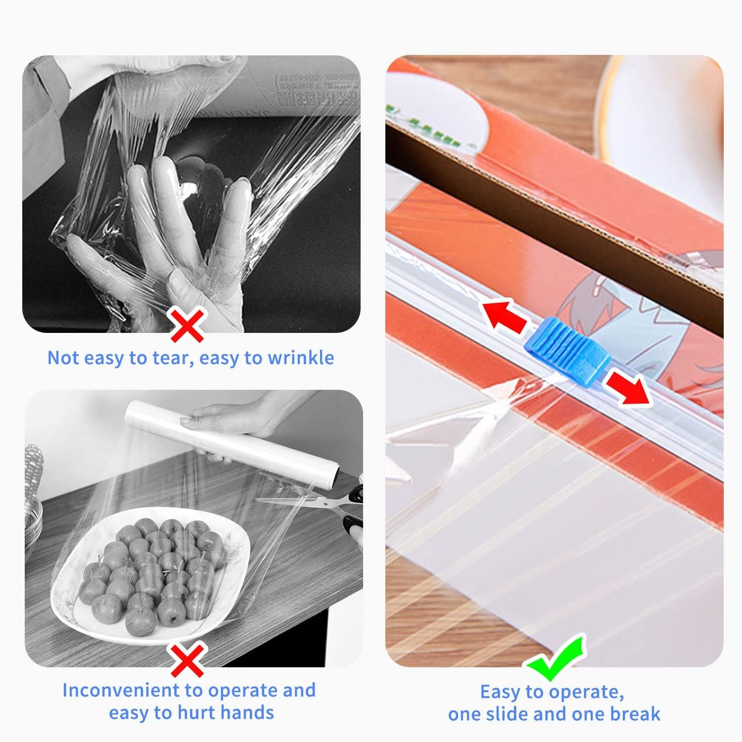 Stick-On Type Food Cling Film Slide Cutter Double-Sided Stainless Steel Cutter Slitter Home Plastic Wrap Dispenser