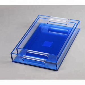 Blue Base Acrylic Service Tray Perspex Fruit Tray Hotel Catering Tray