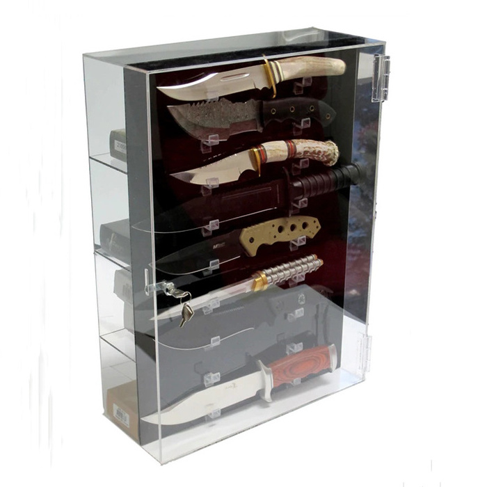 Cuistom Plexiglass Knife Showcase Clear Acrylic Knives Display Cabinet with Lock