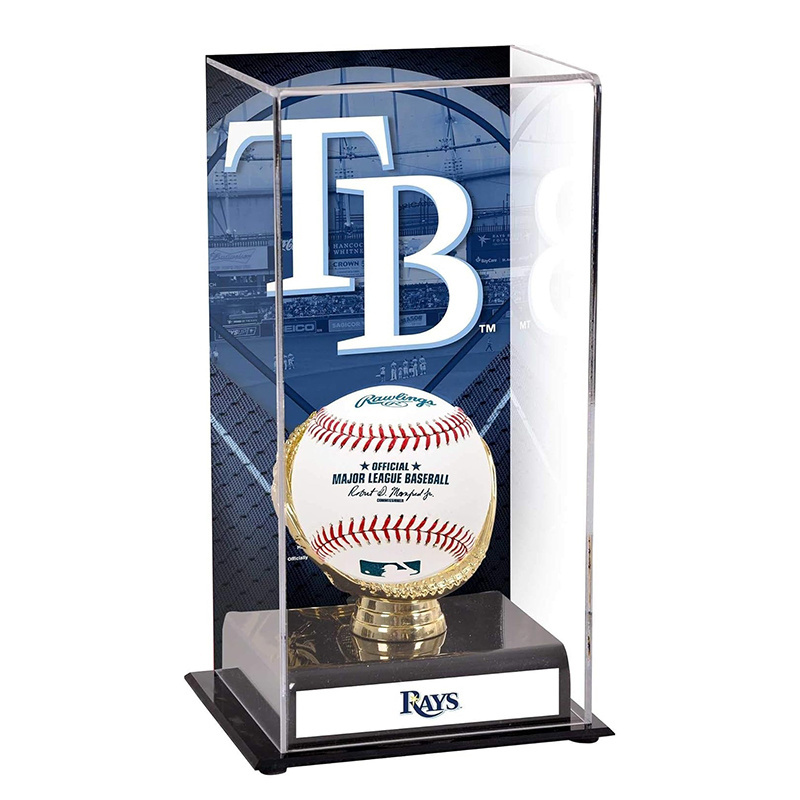 Black Base Acrylic Baseball Display Case Gold-Colored Glove Autographed Sport Ball Holder Box With Image