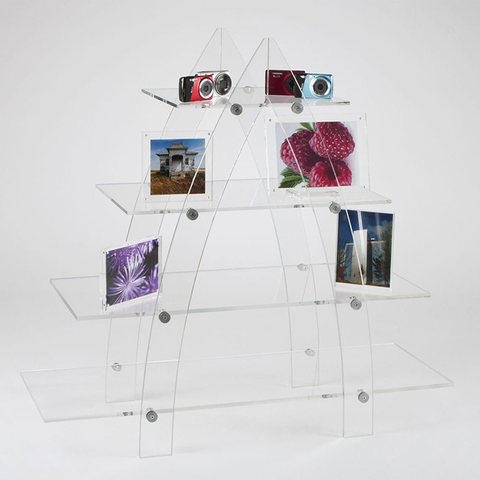 Transparent Lucite Handbag Shoes Display Stand Custom Acrylic Ladder Display Shelving