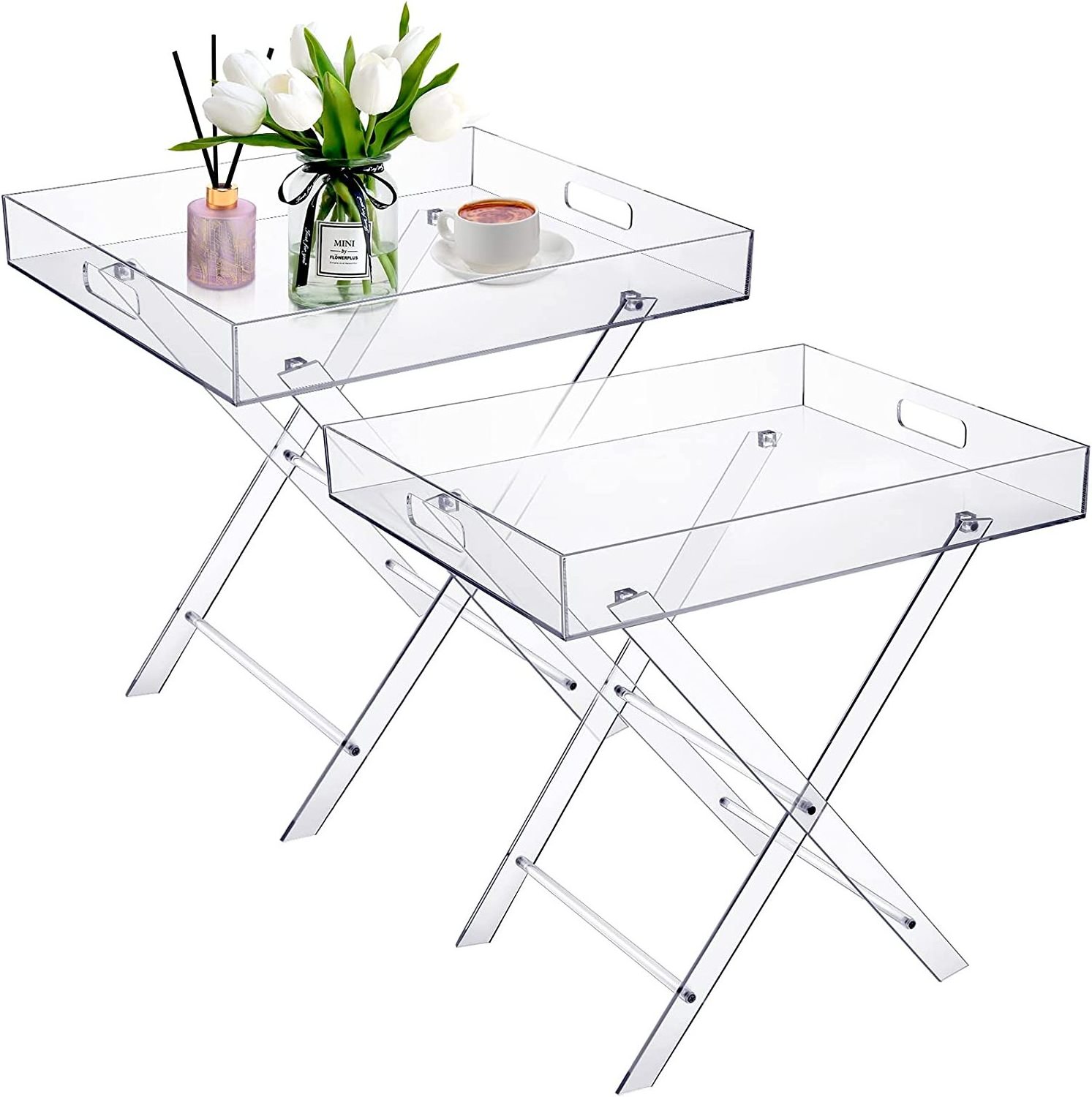 Clear Acrylic Folding Tray Acrylic Side Table TV End Table  Tray for Living Room Bed Room Office Kitchen