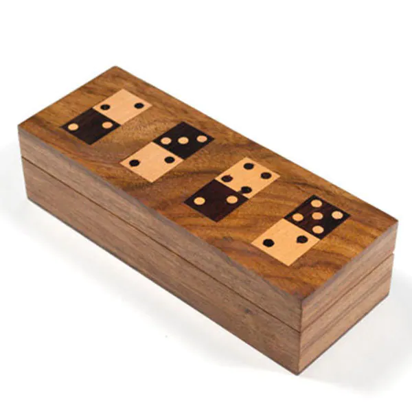 Russian Dominoes Two Six-sided Dice Double Six Wood and Brass Dominos Set Wooden Burl Muggins  European Domino with Wooden Box