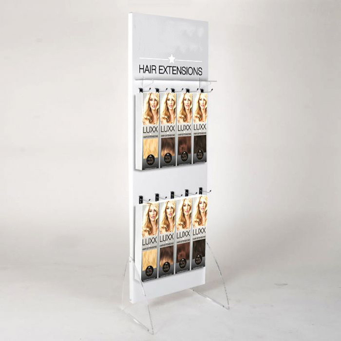 Floor Standing Lucite Puff Holder Large Acrylic Hair Extension Display Rack with Hook