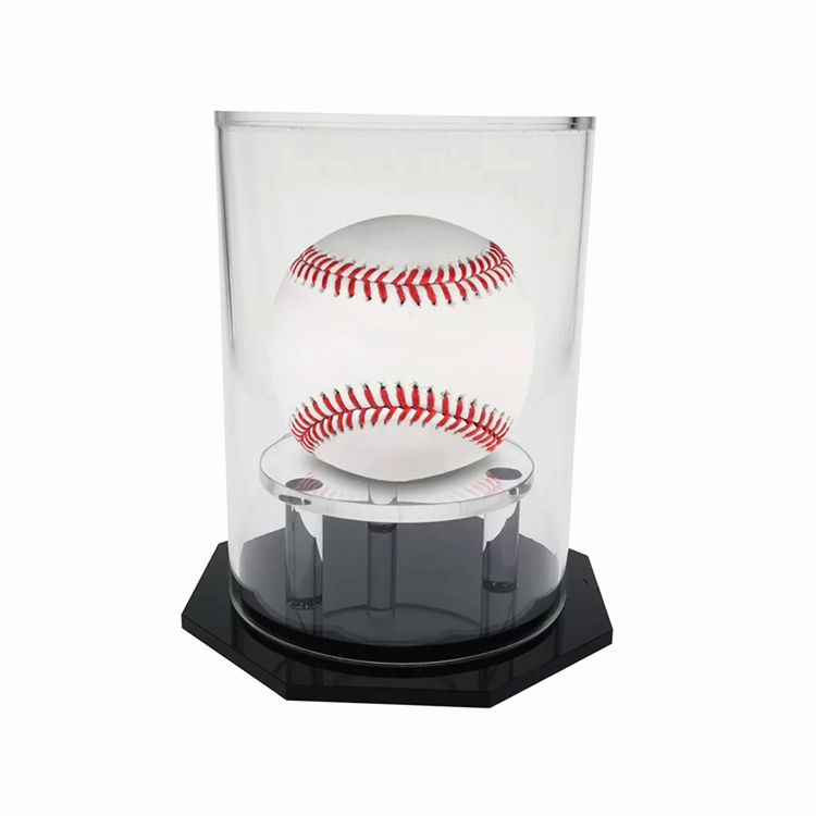 UV-Protected Acrylic Baseball Display Case Round Glossy Black Base Plexi Memorabilia Sport Single Ball Holder Box