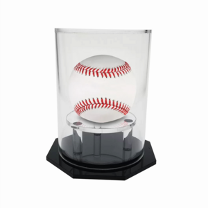 UV-Protected Acrylic Baseball Display Case Round Glossy Black Base Plexi Memorabilia Sport Single Ball Holder Box