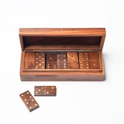 Russian Dominoes Two Six-sided Dice Double Six Wood and Brass Dominos Set Wooden Burl Muggins  European Domino with Wooden Box