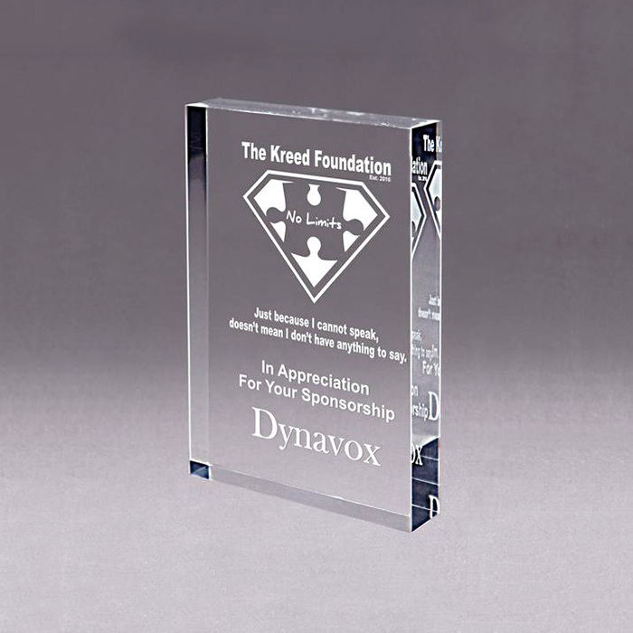 Highly Polish Acrylic Block Custom Lucite Trophy with Laser Marking Winner Details